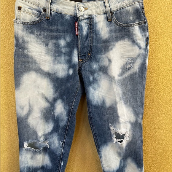 Dsquared2 “Glam Head” Blue Tie Dye Cropped Distressed Jeans Size 42 Or US 6 NWT - Picture 12 of 16